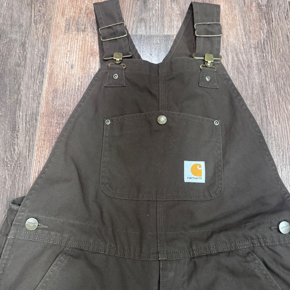 Carhartt Youth Lined Duck Bib Overalls Brown OX8732-B Size 16 Double Front Knee - Picture 4 of 13